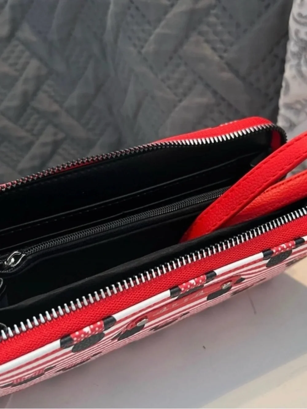 Disney Red and Black Minnie Mouse Stripe Wristlet